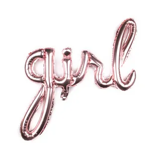Rose gold script 'girl' foil balloon for birthday parties and gender reveal decor