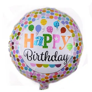 Ballon d'anniversaire rond en aluminium blanc 18 pouces avec pois colorés et texte joyeux