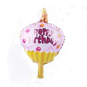 Mini ballon cupcake en aluminium avec motif Happy Birthday pour décorations de fête