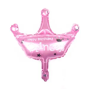 Ballon couronne princesse rose avec imprimé Happy Birthday pour décor de fête bébé