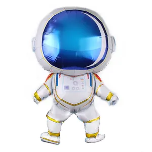 Cartoon astronaut foil balloon in macaron blue and white for children's birthday party