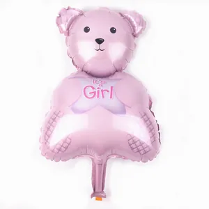 Pink bear foil balloon for baby shower decor featuring It's a Girl printed text