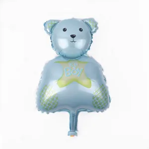 Blue bear foil balloon with It's a Boy text and yellow star for baby shower decor