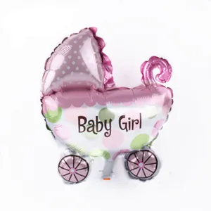 Detailed pink baby carriage foil balloon with Baby Girl text for birthday party decoration