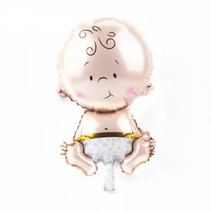 Detailed view of baby shaped foil balloon with cute floral diaper and metallic finish