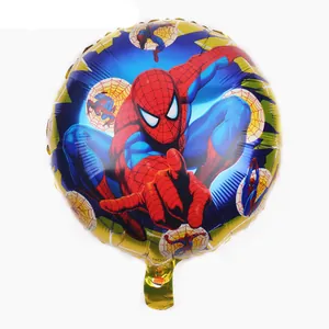 Detailed view of a round Spider-Man foil balloon with vibrant red and blue graphics