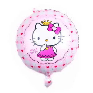 Detail of Hello Kitty foil balloon with pink plaid pattern and heart decorations