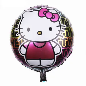 Detailed view of Hello Party Kitty foil balloon with colorful gradient lettering and logo