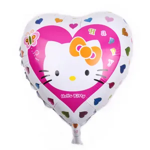 Close-up of heart-shaped Hello Kitty foil balloon with pink accents and colorful hearts