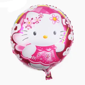 Detailed view of round pink aluminum foil balloon with classic cartoon cat character