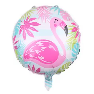18-inch round flamingo foil balloon with tropical leaves for birthday party decor