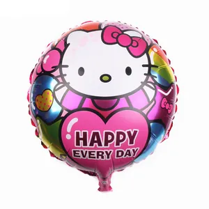 Detail of round Hello Kitty foil balloon with pink heart and Happy Every Day text