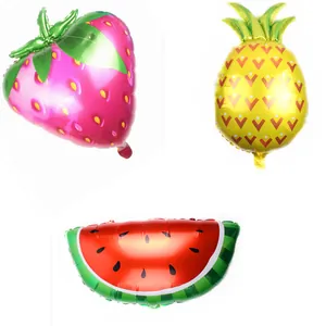Foil balloons featuring strawberry, pineapple and watermelon shapes for party decor