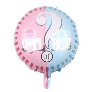Close-up of Gender Reveal foil balloon featuring blue Boy and pink Girl design