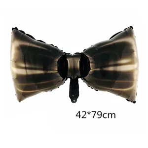 Black bow-shaped aluminum foil balloon for party decor measures 42x79cm with metallic finish