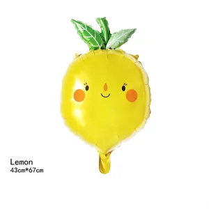Grand ballon en aluminium en forme de citron jaune avec un visage souriant mignon