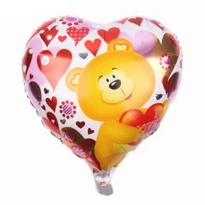 18-inch heart-shaped foil balloon with cartoon bear and I LOVE YOU print for decoration