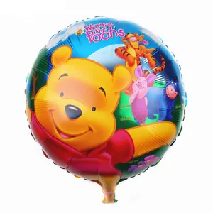 Detail of round Winnie the Pooh aluminum foil balloon with vibrant character print