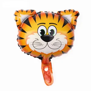 Cartoon tiger head aluminum foil balloon with orange and yellow vibrant animal print