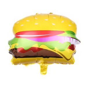 Vibrant burger-shaped foil balloon for birthday party decorations on white background