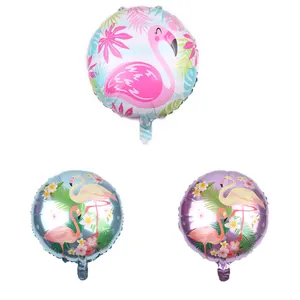 18 Inch Round Flamingo Foil Balloon Tropical Hawaiian Birthday Party Decoration Flamingo Palm Leaf Helium Balloon