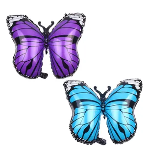 Grands ballons papillons violets et bleus en aluminium pour décorations de fête brillantes
