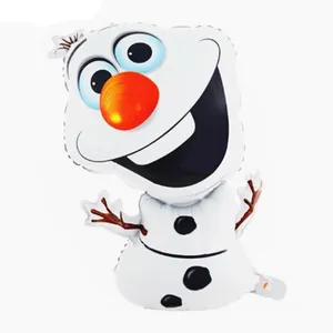 Close-up of Olaf character foil balloon for party decor with white background