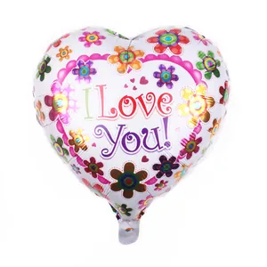 18 inch heart-shaped I Love You foil balloon with colorful floral print for party decor