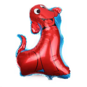 Detailed macro view of a large red cartoon dog aluminum foil balloon for ocean parties