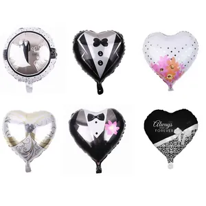 Ballons en Feuille d'Aluminium en Forme de Cœur de 18 Pouces Marié Mariée Smoking Robe de Mariée Décoration de Fête Ballons Mylar pour Cérémonie de Mariage