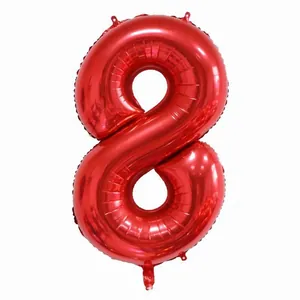 Red number 8 foil balloon with metallic finish for party wedding decorations
