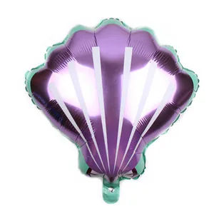Purple shell shaped foil balloon with white stripes for ocean theme birthday party decor