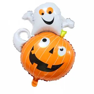 Ghost on pumpkin foil balloon for Halloween party decoration with orange and white finish