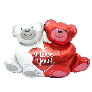 Ballon en Aluminium Double Ours Serrant un Cœur I Love You Décoration de Chambre de Mariage Saint-Valentin Fête