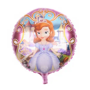 Detailansicht eines runden Sofia die Erste Folienballons mit rosa Rand für Partys