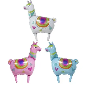 Détails de ballons en aluminium alpaga blanc, rose et bleu avec des motifs festifs colorés