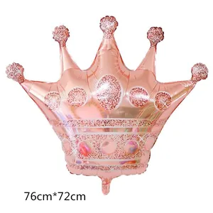 Ballon couronne en aluminium or rose avec motifs pailletés pour mariage 76x72cm