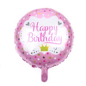 Palloncino in alluminio rosa Happy Birthday con cuori e corona per compleanno