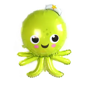 Cute green octopus foil balloon with white navy hat for birthday party decoration