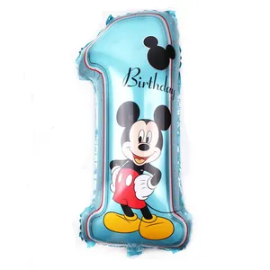 Blue number 1 foil balloon with Mickey Mouse graphic for first birthday party decoration