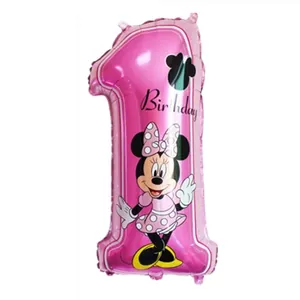 Pink Minnie Mouse number 1 foil balloon with Birthday text for kid birthday party decor