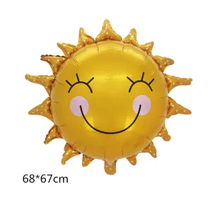 Palloncino sole dorato viso sorridente 68x67cm per decorazione festa di compleanno