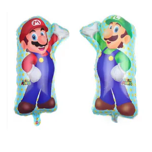 Detail of Mario and Luigi character foil balloons for Super Mario party decorations