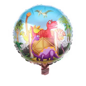 18-inch round aluminum foil balloon with colorful cartoon dinosaur world print