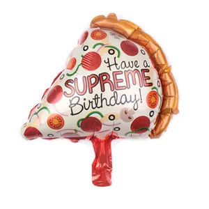 Detailed slice pizza foil balloon with Supreme Birthday text for party decoration