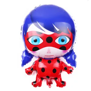 Detail of Ladybug foil balloon with vibrant red and blue colors for party decor