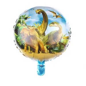 18 inch round dinosaur world foil balloon featuring colorful cartoon prehistoric creatures