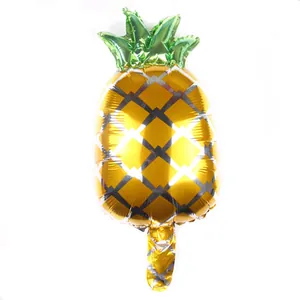 Mini pineapple foil balloon with yellow texture and green leaves for party decoration