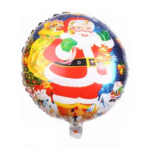 Detailansicht eines runden Weihnachts-Folienballons mit Weihnachtsmann und Festbaum