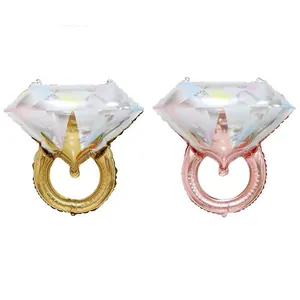 Globos de papel de aluminio con forma de anillo de diamante rosa y oro para bodas y fiestas